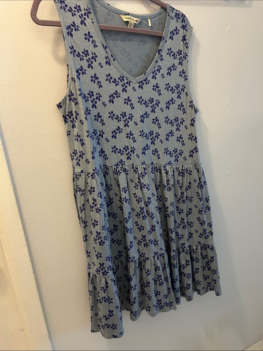 Toad&Co Blue Floral Tiered V-Neck Dress